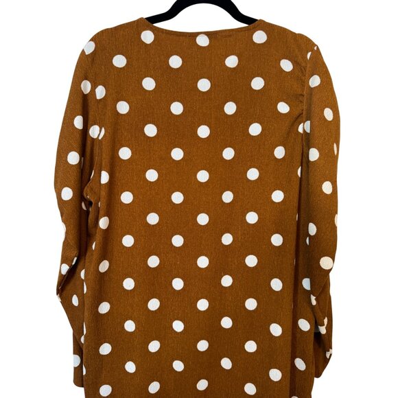 2/$30 Zara Trafaluc Large Polka Dot Long Brown/White Mutton Sleeve Dress - Picture 10 of 14